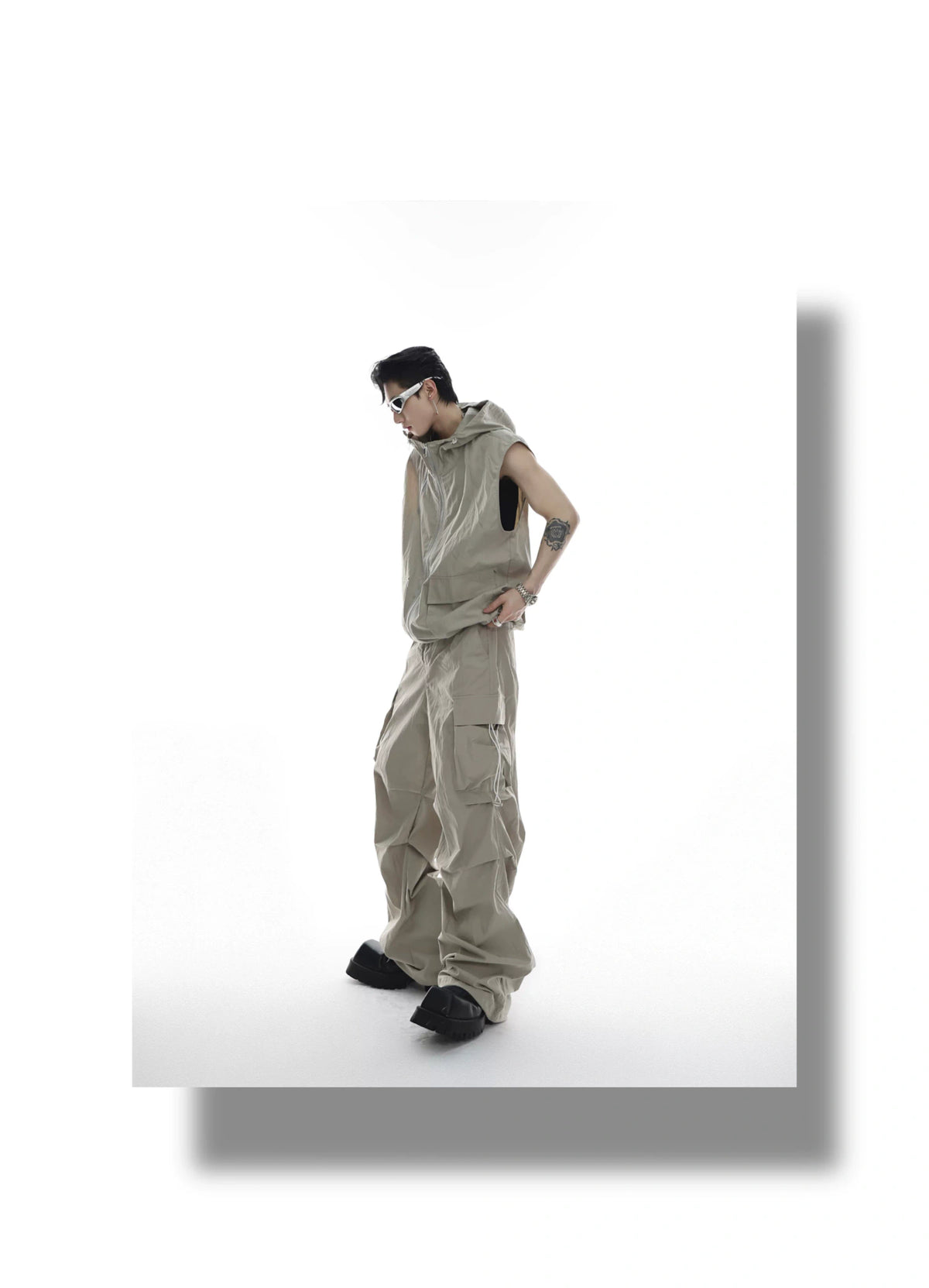 Deconstructed Hooded Vest and Cargo Pants Set - description image 6