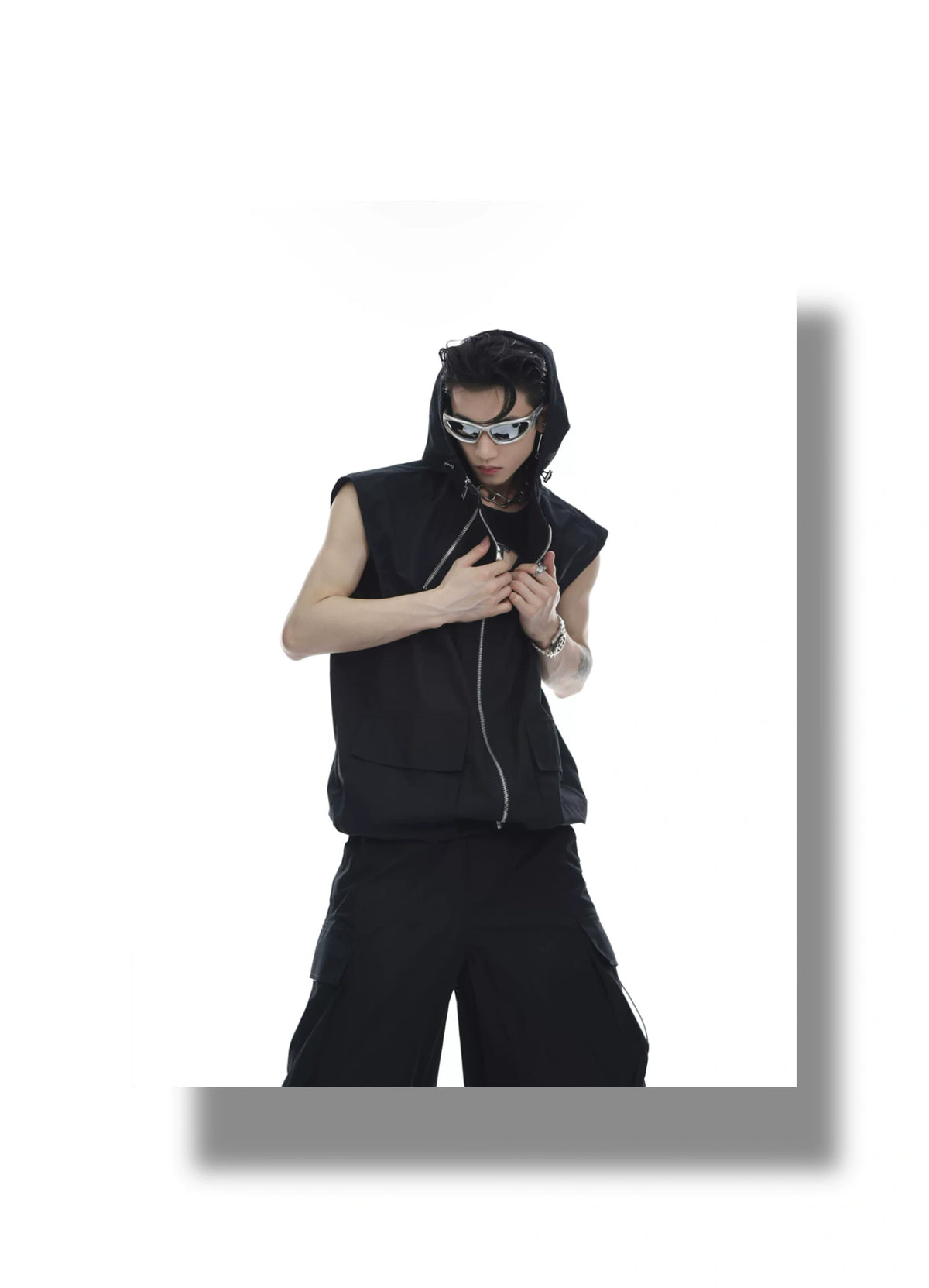 Deconstructed Hooded Vest and Cargo Pants Set - description image 7