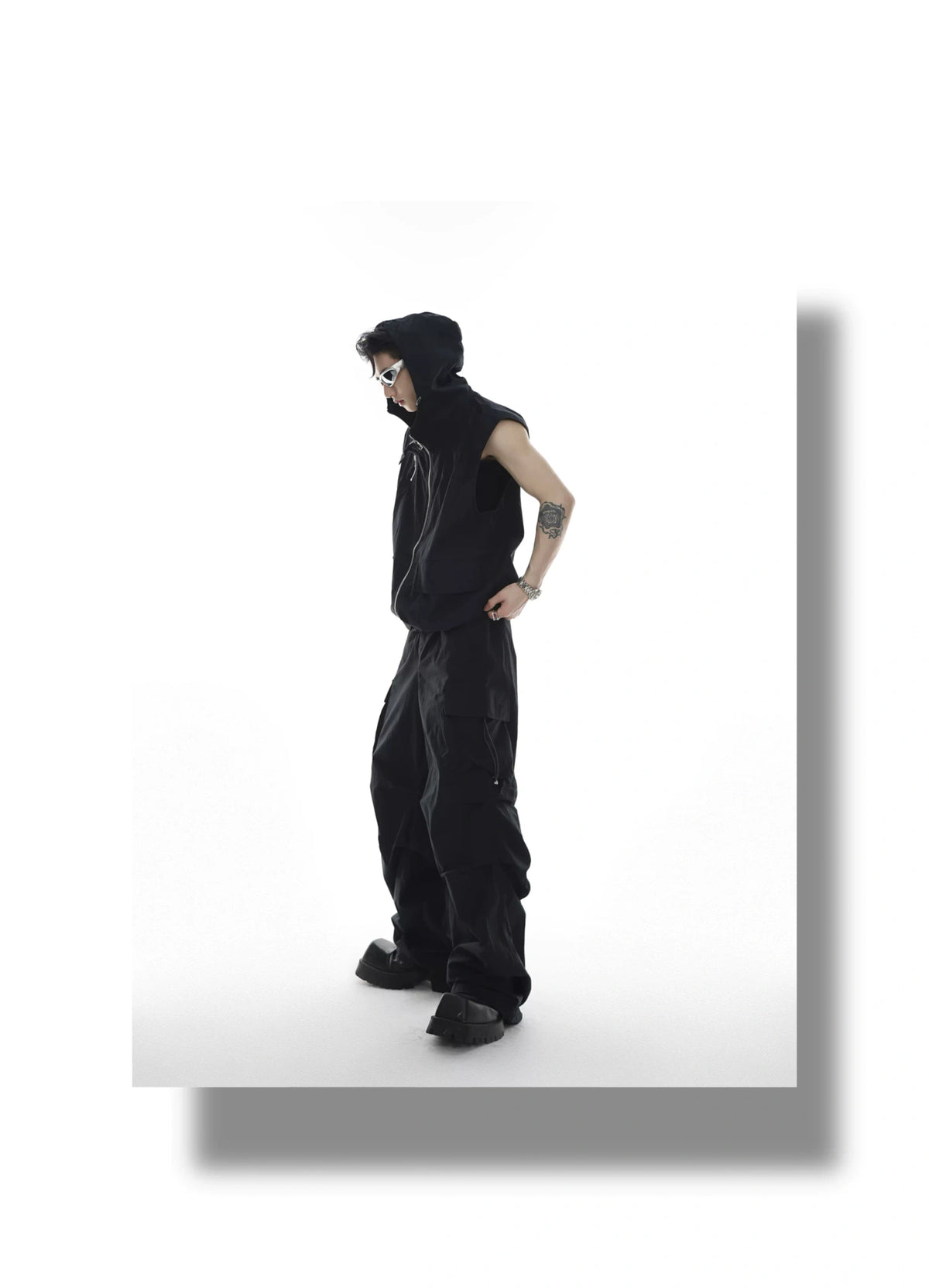 Deconstructed Hooded Vest and Cargo Pants Set - description image 8