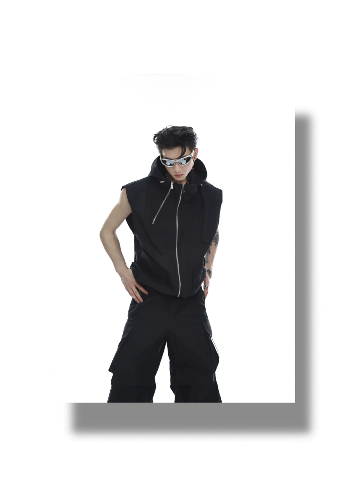 Deconstructed Hooded Vest and Cargo Pants Set - description image 9