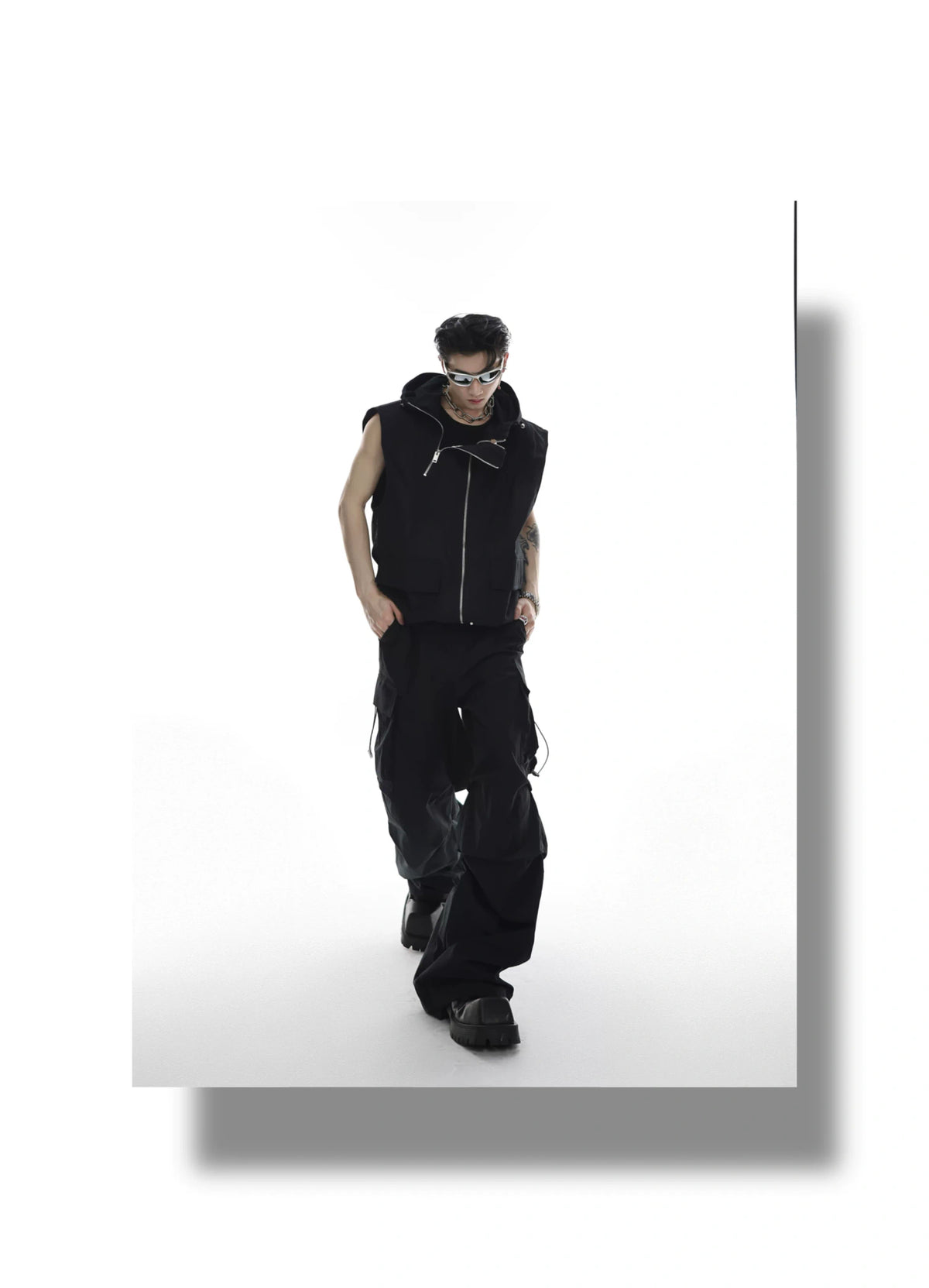 Deconstructed Hooded Vest and Cargo Pants Set - description image 10