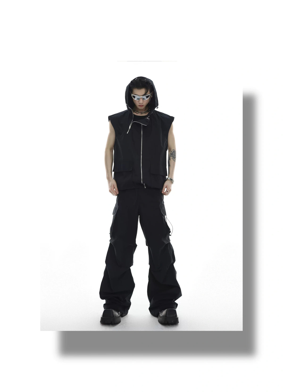 Deconstructed Hooded Vest and Cargo Pants Set - description image 11