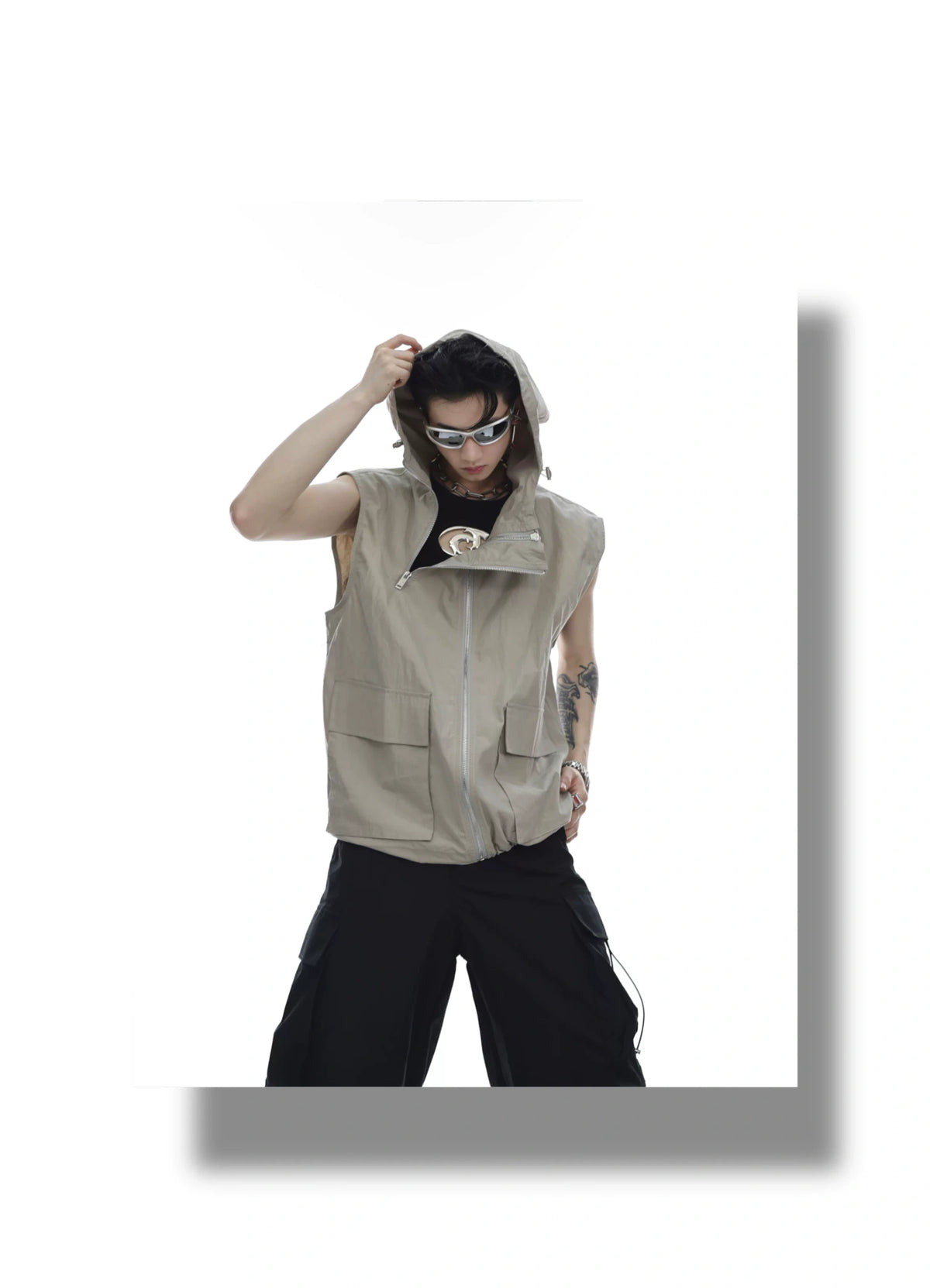 Deconstructed Hooded Vest and Cargo Pants Set - description image 12