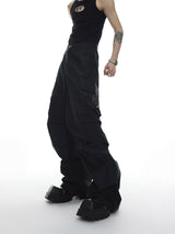 Deconstructed Hooded Vest and Cargo Pants Set - Black Pants