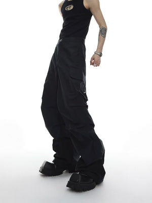 Deconstructed Hooded Vest and Cargo Pants Set - Black Pants