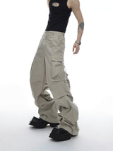 Deconstructed Hooded Vest and Cargo Pants Set - Khaki Pants