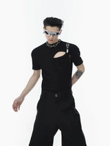 Layered Cotton Cutout T-Shirt | Unisex Streetwear - Black