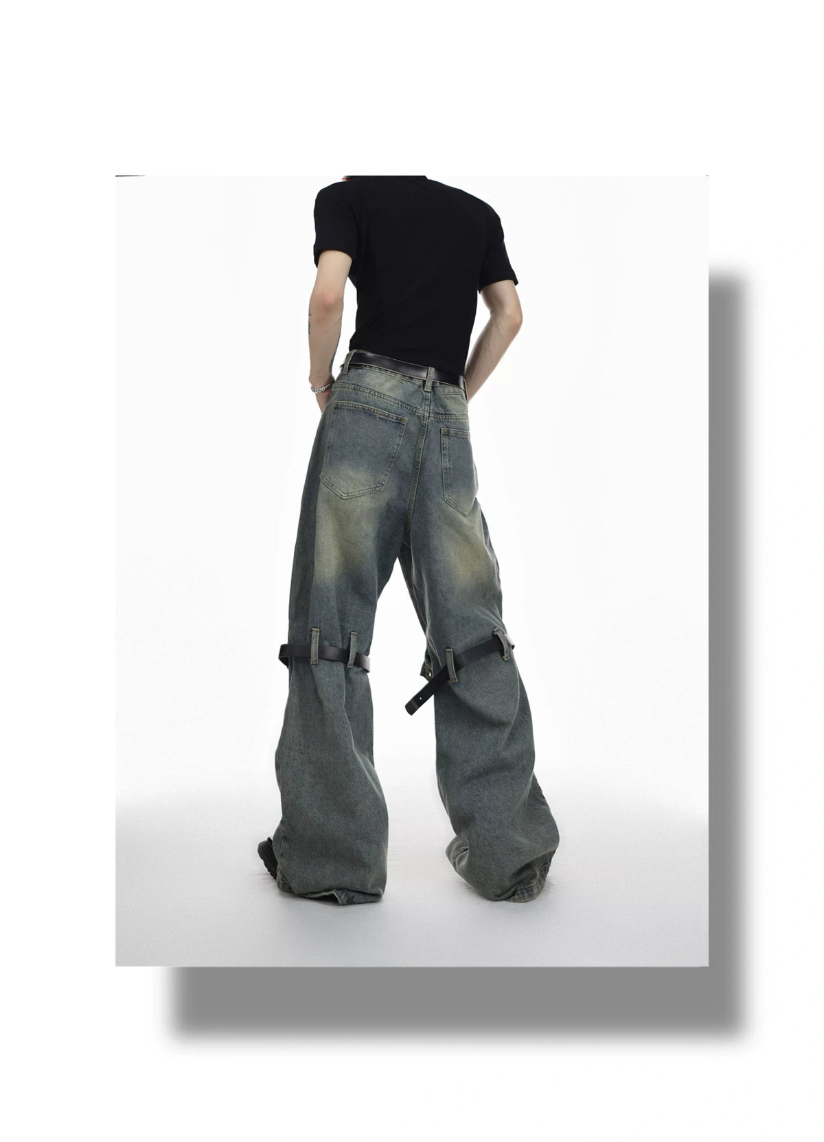 High-Waisted Washed Belt-Detail Jeans | GARGUE TCULTURE - description image 3
