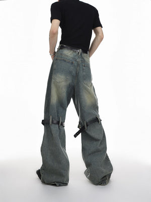 High-Waisted Washed Belt-Detail Jeans | GARGUE TCULTURE - main image 2