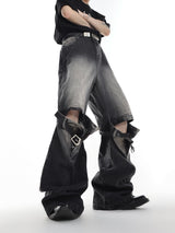 High-Waisted Washed Belt-Detail Jeans | GARGUE TCULTURE - Black