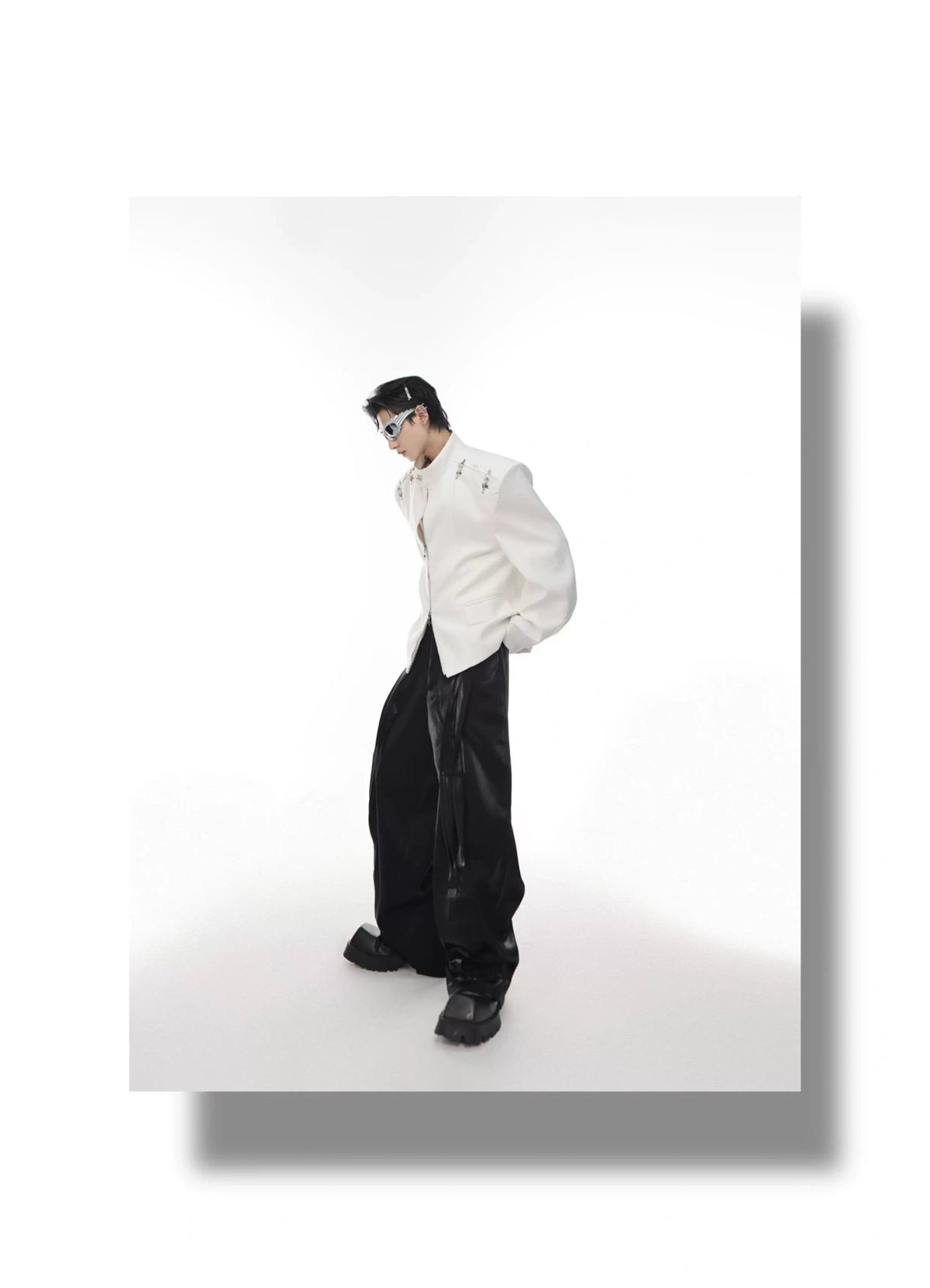 Relaxed Metal-Clasp Stand-Collar Jacket - description image 1