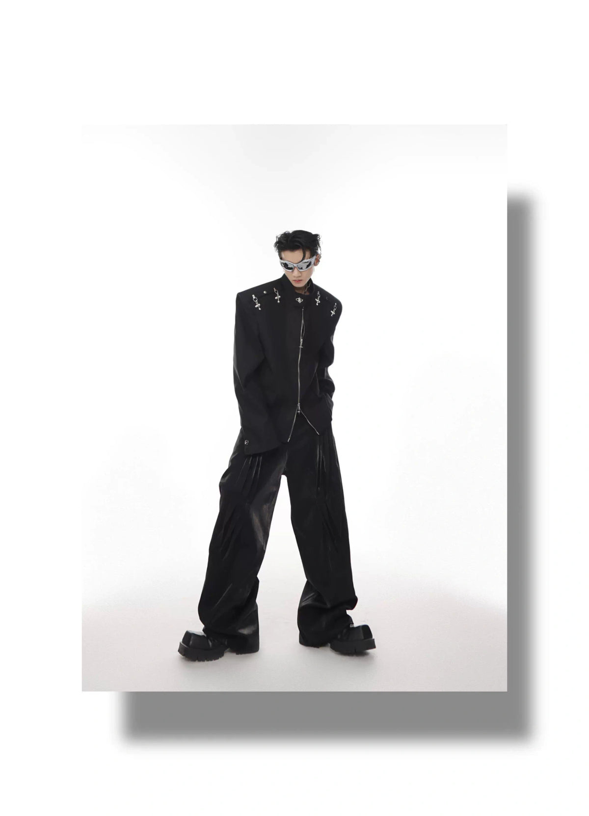 Relaxed Metal-Clasp Stand-Collar Jacket - description image 6