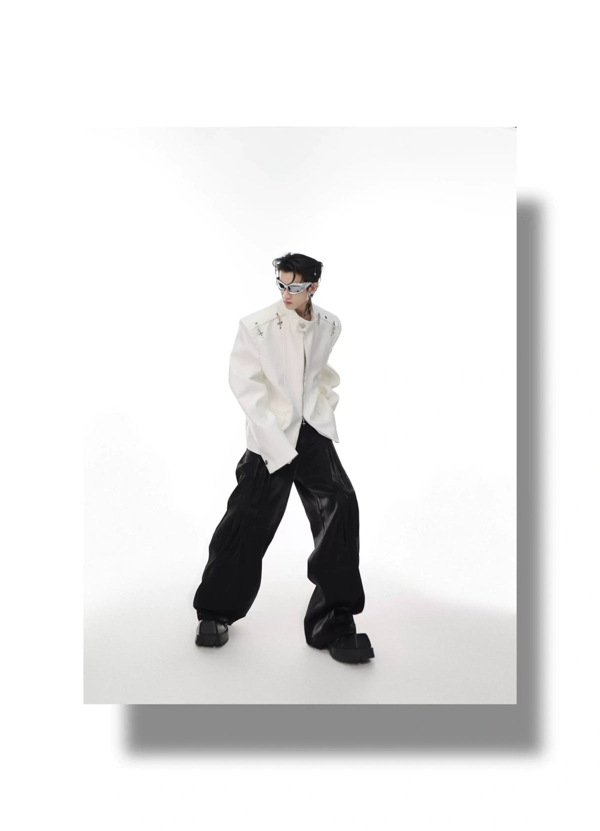 Relaxed Metal-Clasp Stand-Collar Jacket - description image 7
