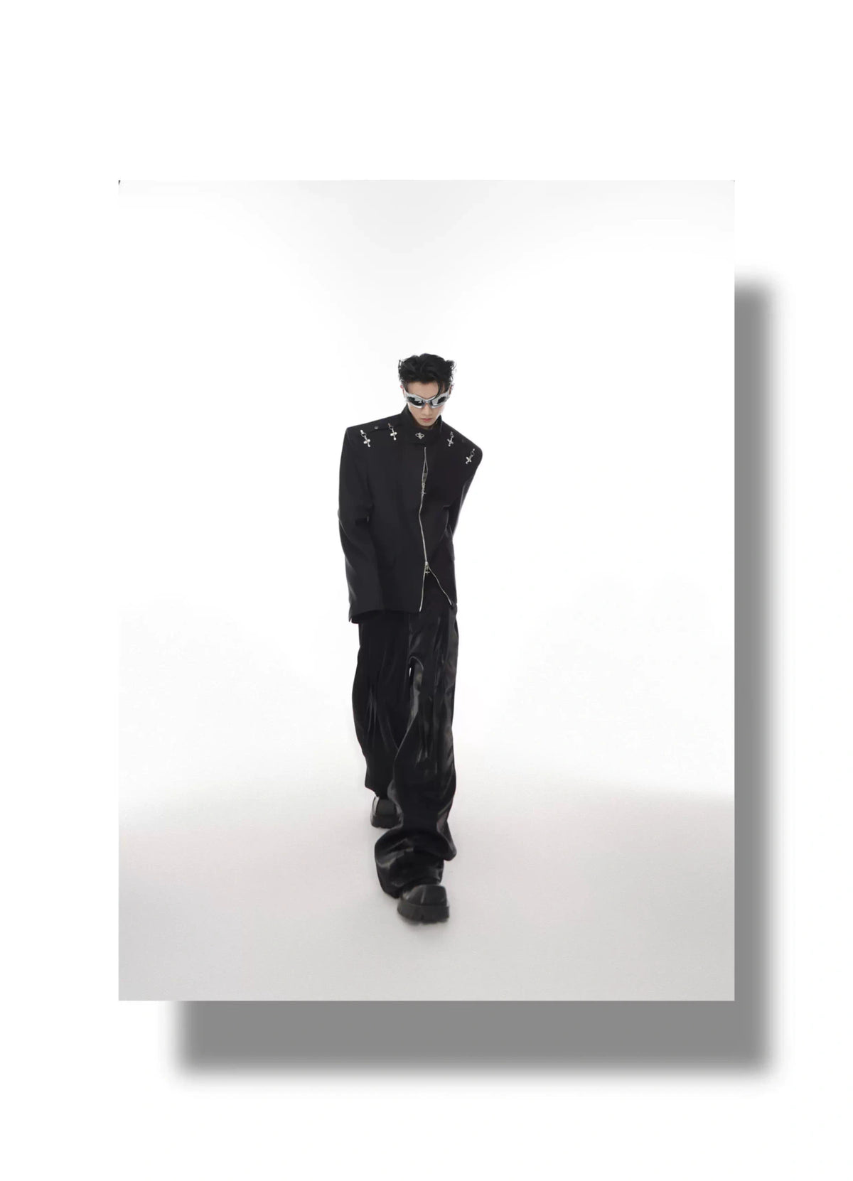 Relaxed Metal-Clasp Stand-Collar Jacket - description image 12