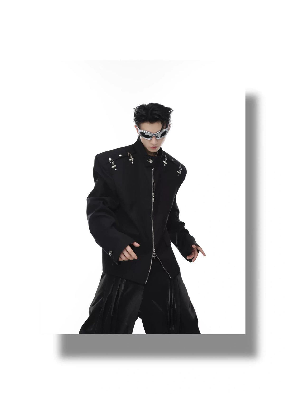 Relaxed Metal-Clasp Stand-Collar Jacket - description image 15