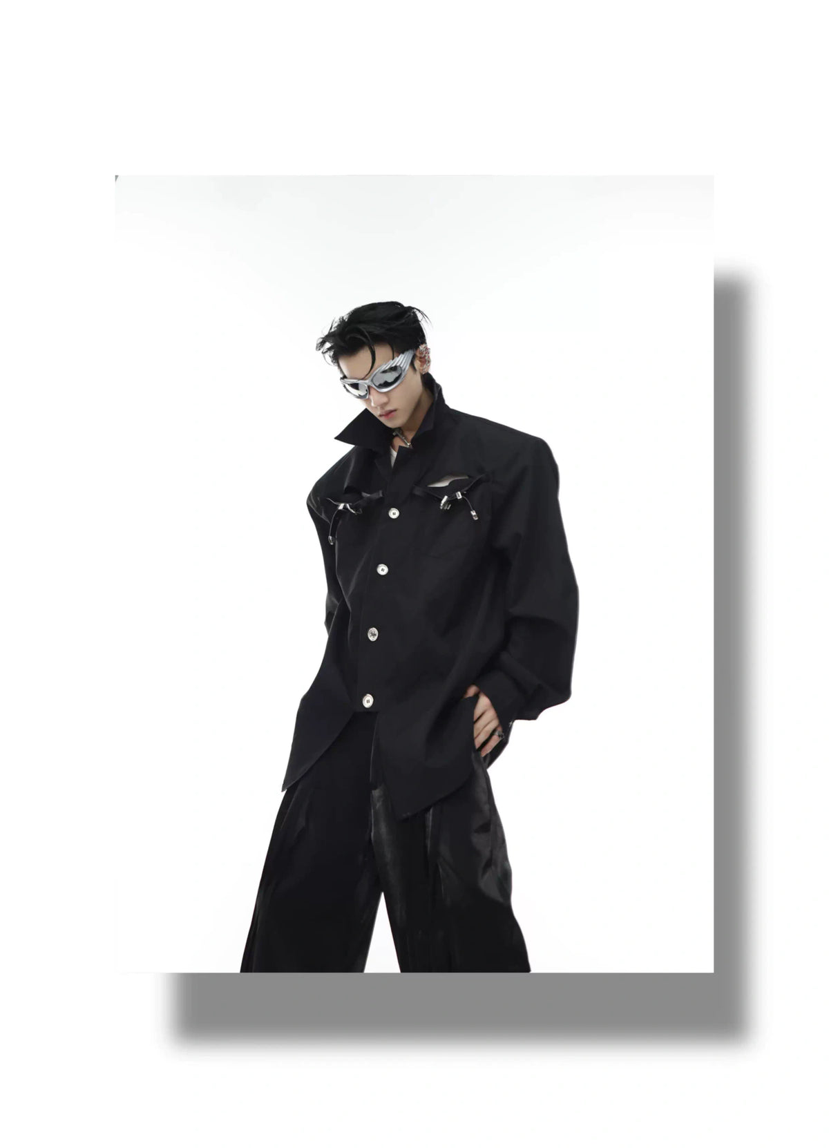 Relaxed Metal-Clasp Stand-Collar Jacket - description image 19