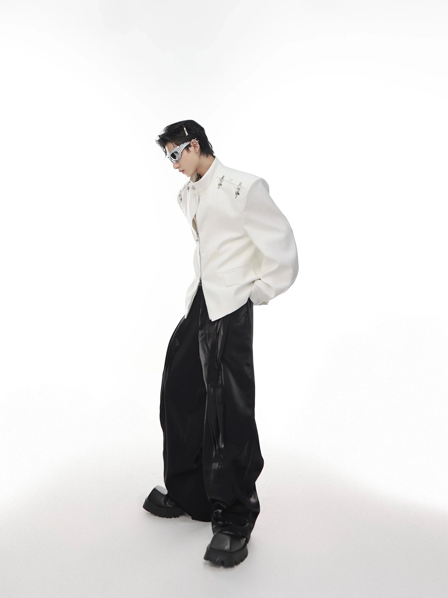 Relaxed Metal-Clasp Stand-Collar Jacket - main image 3