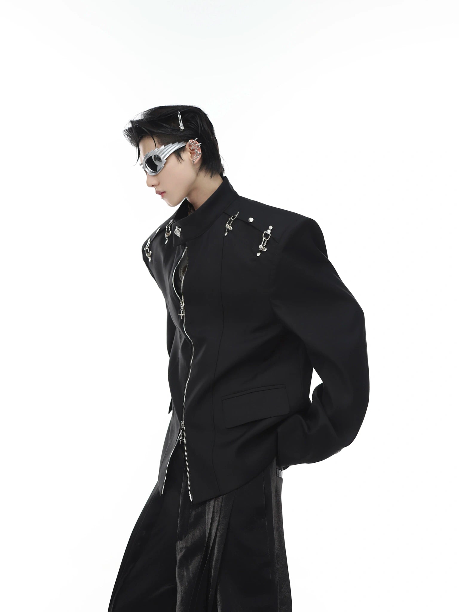 Relaxed Metal-Clasp Stand-Collar Jacket - main image 4
