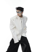 Relaxed Metal-Clasp Stand-Collar Jacket - White