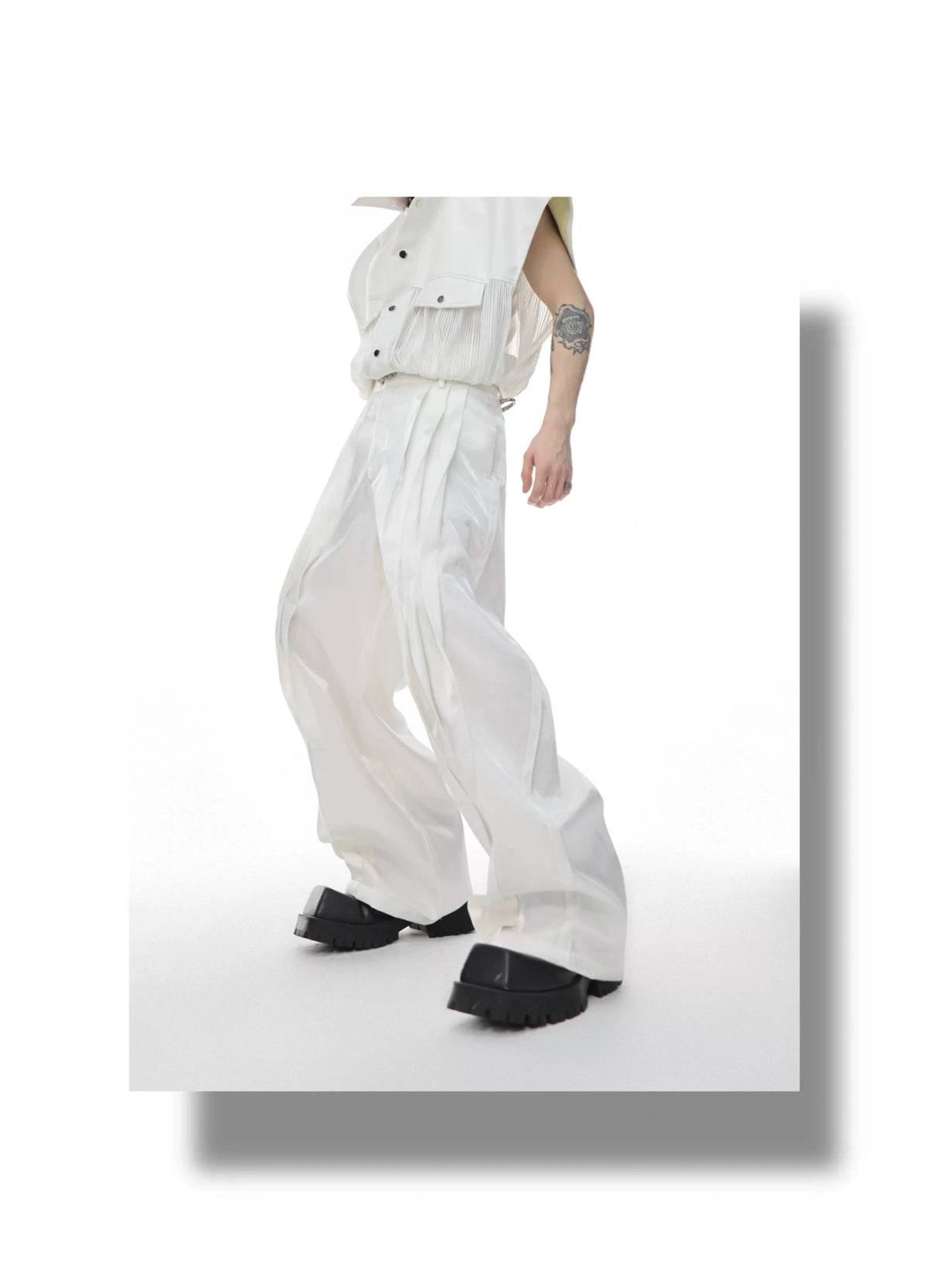 High-Rise Straight-Leg Trousers with Airplane Buckle - description image 3