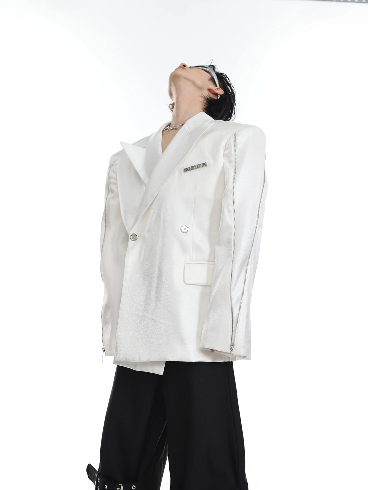 Liquid Metal Short-Sleeve Suit Jacket | Relaxed Fit - White