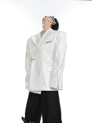 Liquid Metal Short-Sleeve Suit Jacket | Relaxed Fit - White