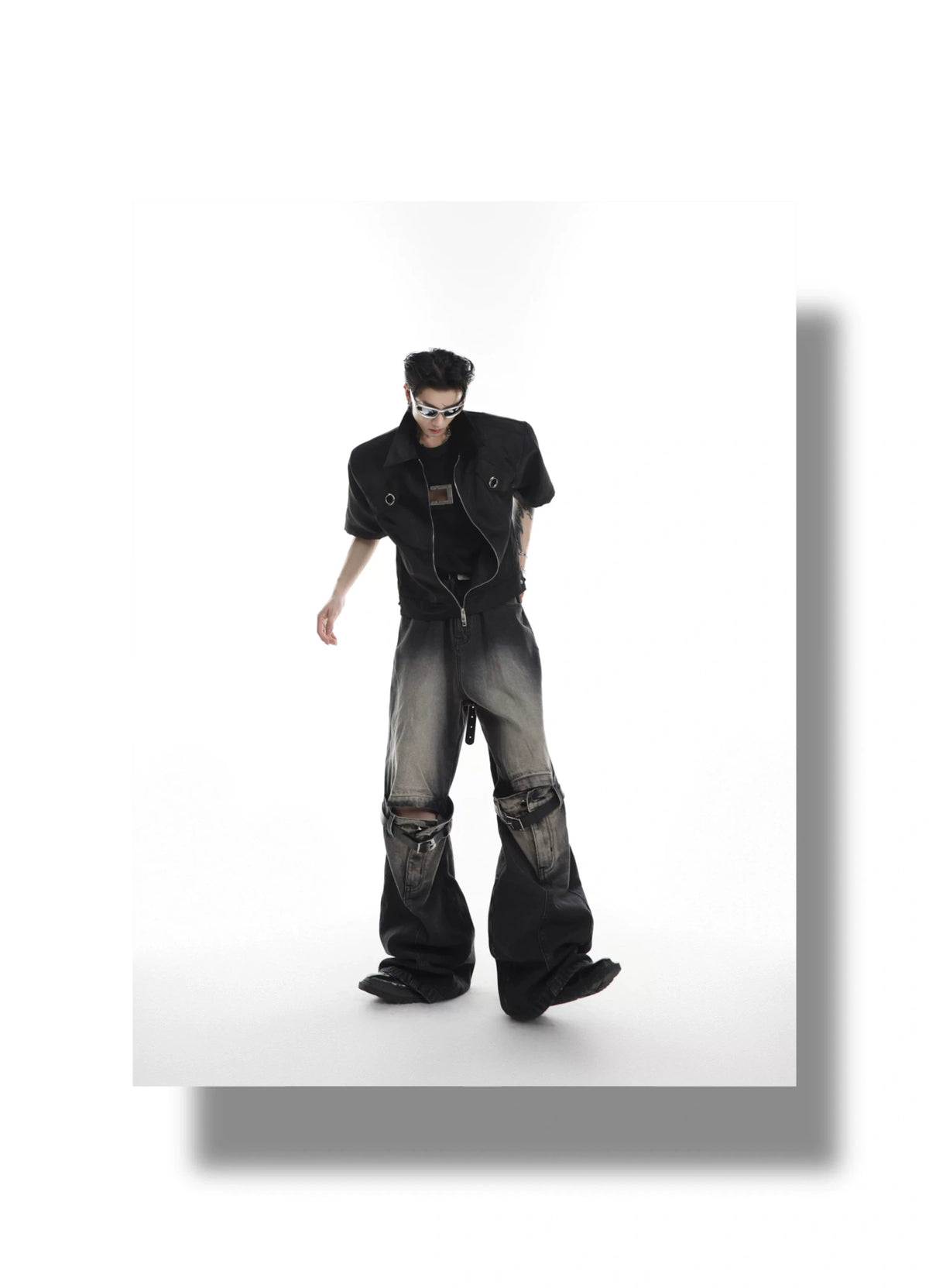 Washed Cutout Jeans | Relaxed High-Rise Streetwear - description image 2
