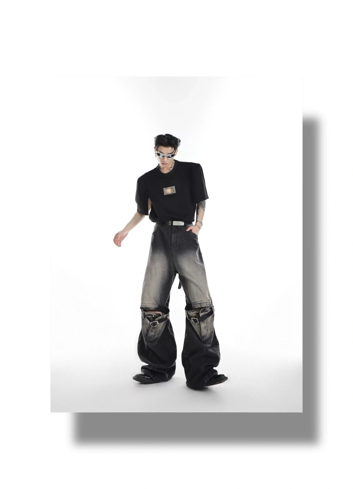 Washed Cutout Jeans | Relaxed High-Rise Streetwear - description image 3