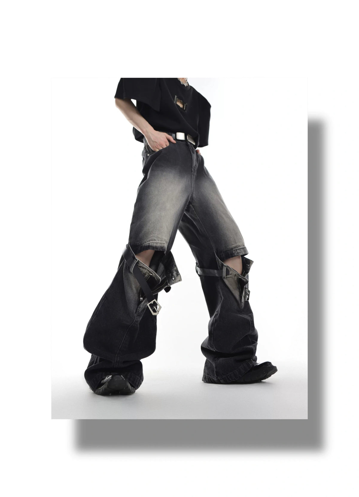 Washed Cutout Jeans | Relaxed High-Rise Streetwear - description image 7