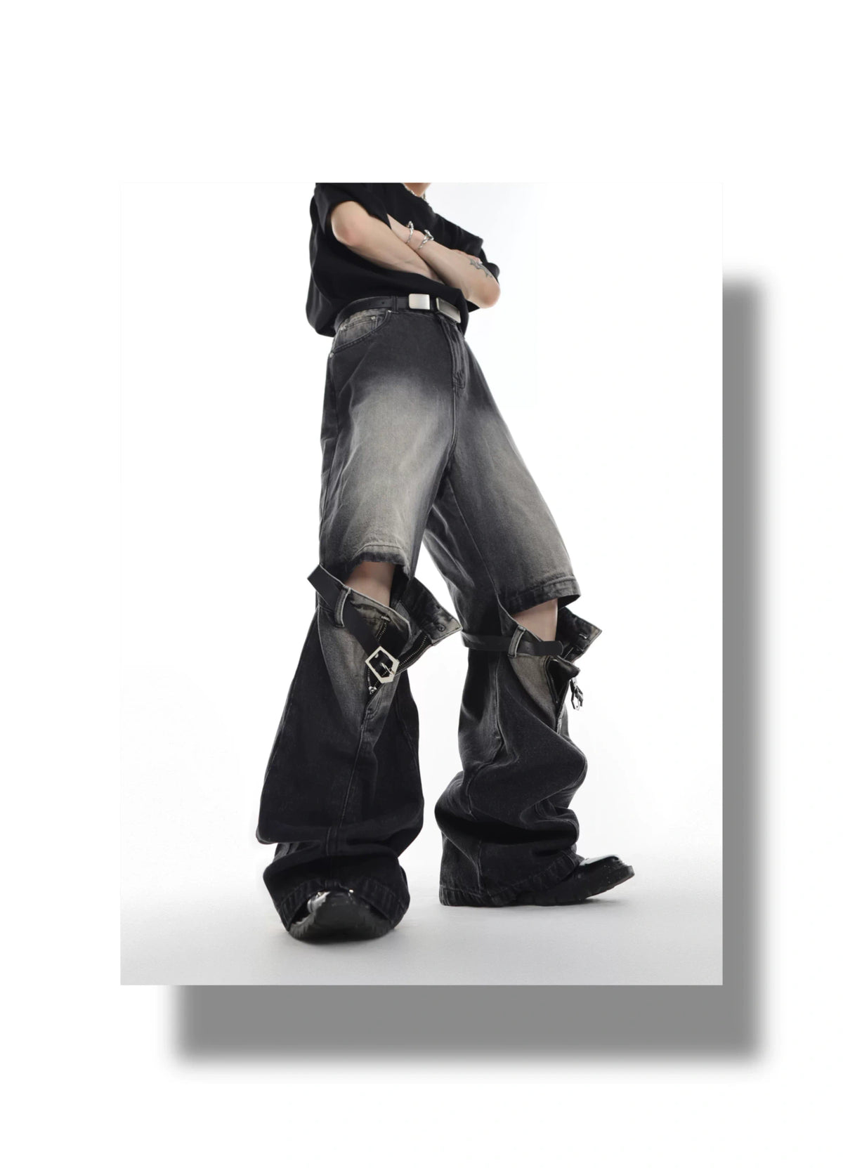 Washed Cutout Jeans | Relaxed High-Rise Streetwear - description image 8