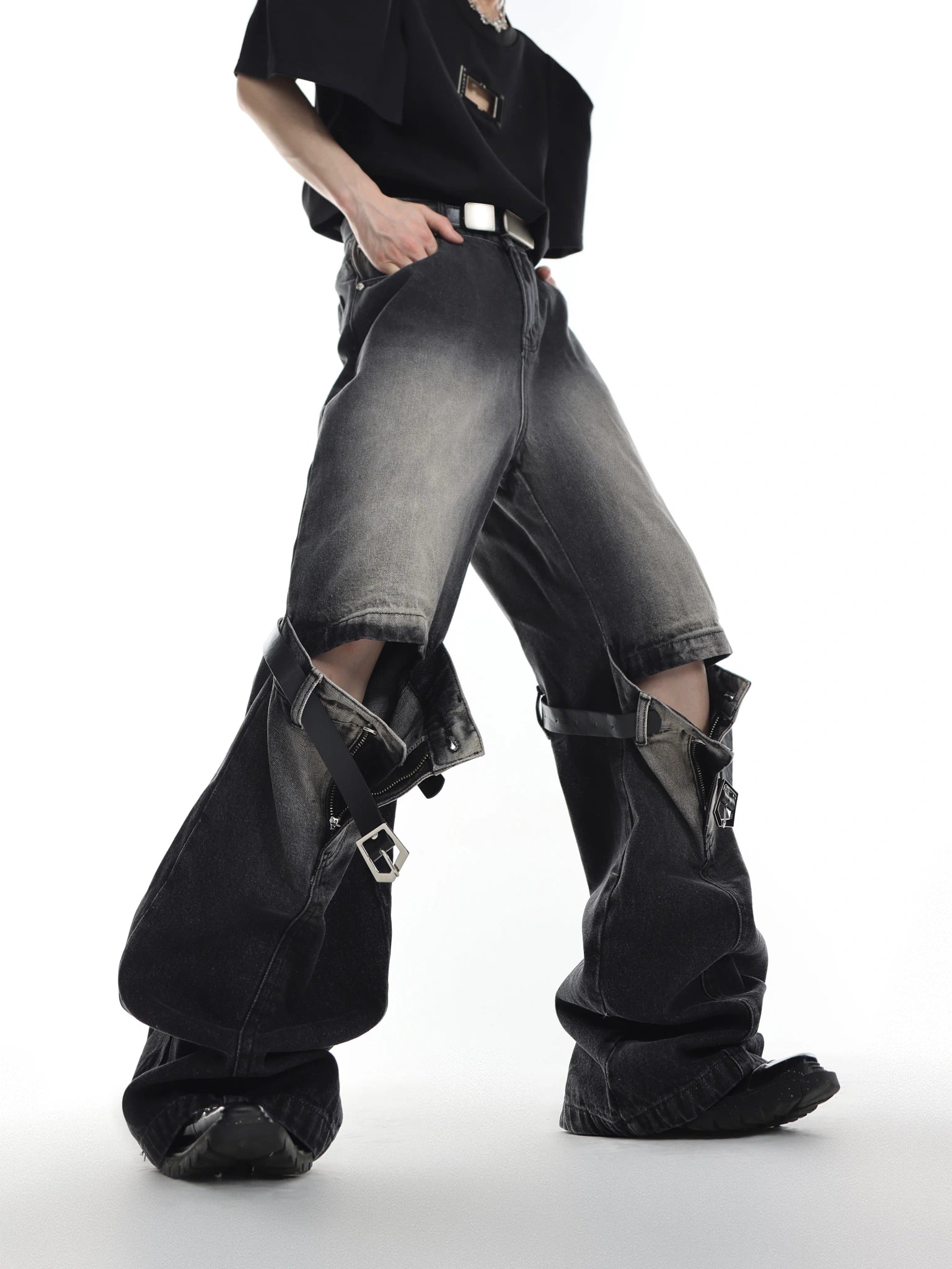 Washed Cutout Jeans | Relaxed High-Rise Streetwear - main image 2
