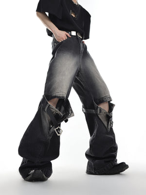 Washed Cutout Jeans | Relaxed High-Rise Streetwear - main image 2