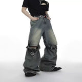 Washed Cutout Jeans | Relaxed High-Rise Streetwear - Blue