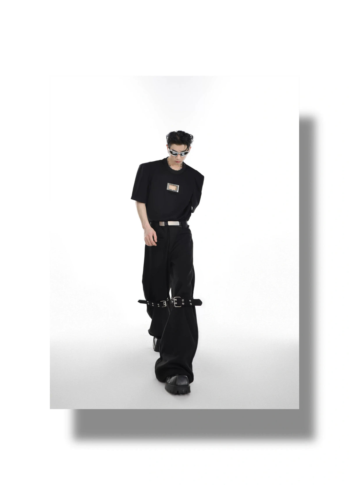 Black High-Rise Tie-Detail Slight-Flare Trousers - description image 2