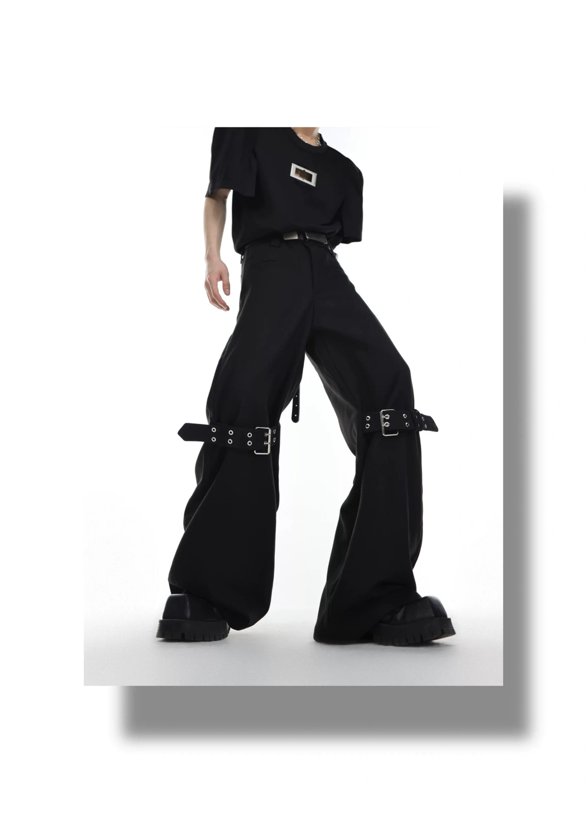 Black High-Rise Tie-Detail Slight-Flare Trousers - description image 4