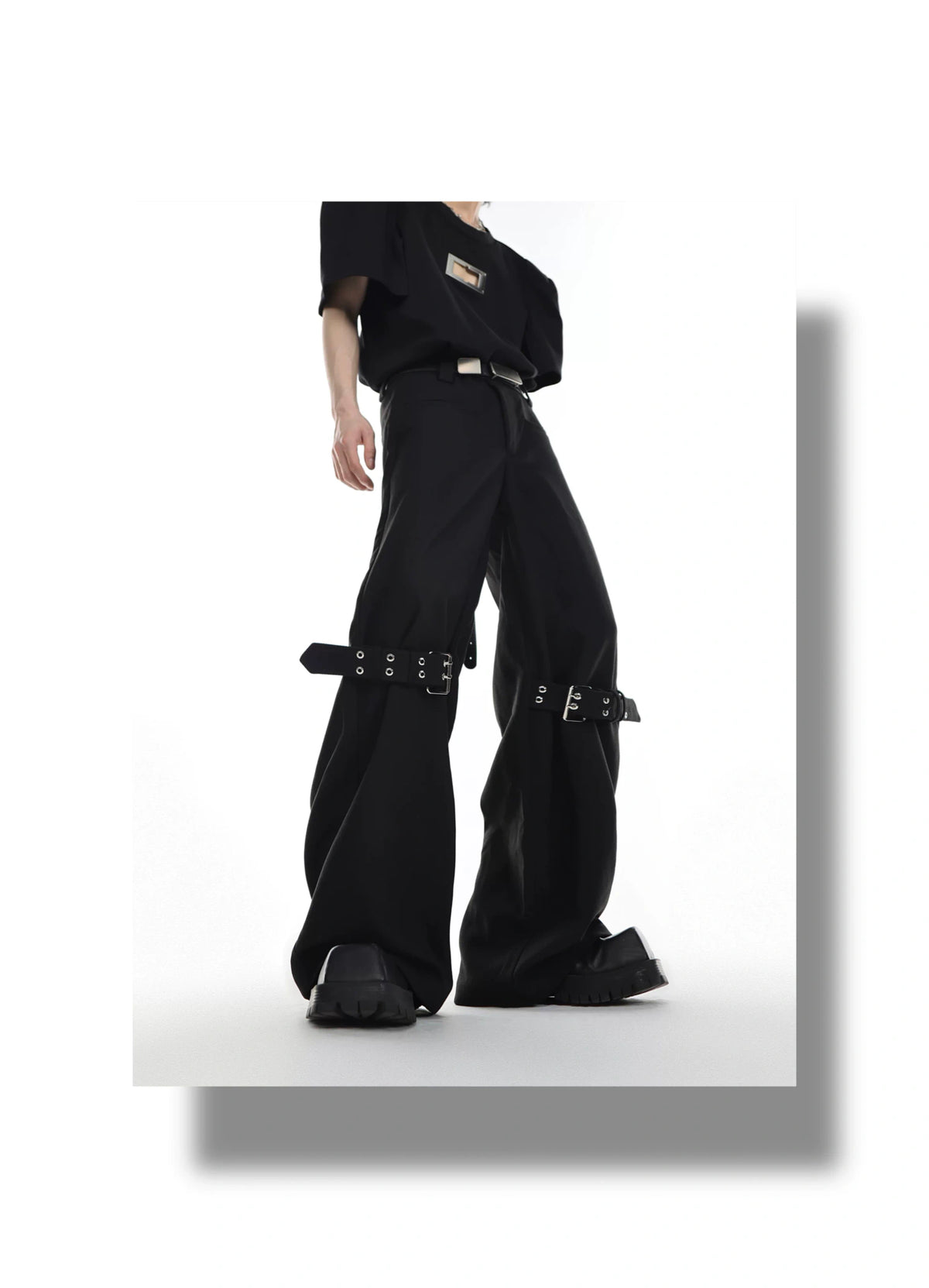 Black High-Rise Tie-Detail Slight-Flare Trousers - description image 7