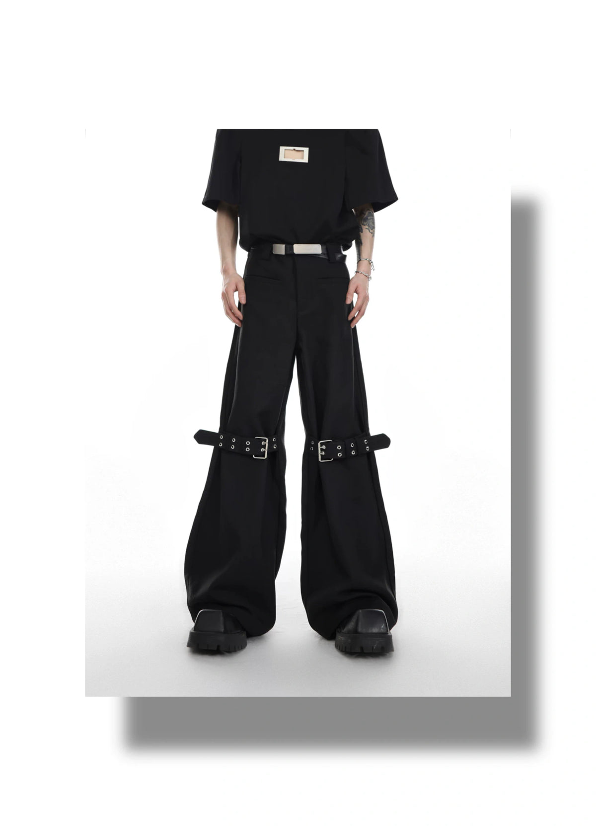 Black High-Rise Tie-Detail Slight-Flare Trousers - description image 9