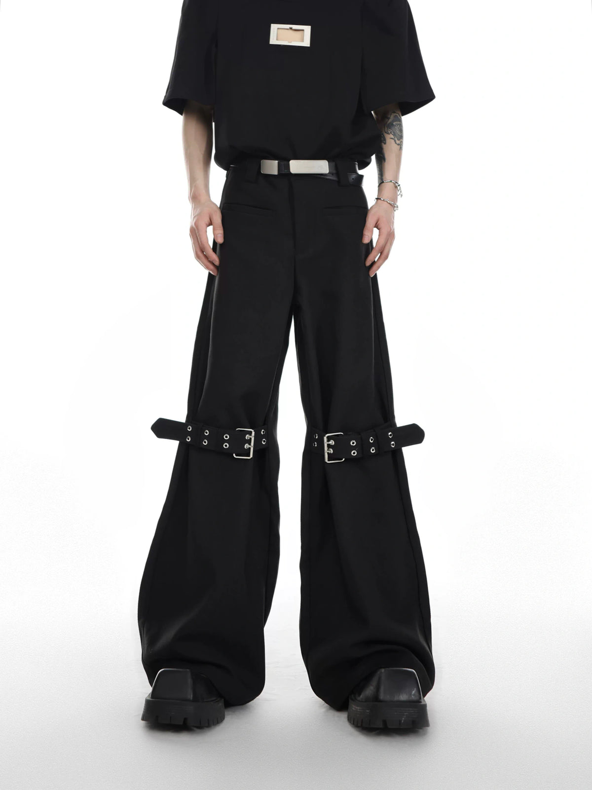 Black High-Rise Tie-Detail Slight-Flare Trousers - main image 1