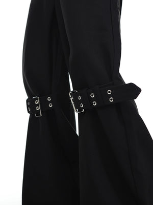 Black High-Rise Tie-Detail Slight-Flare Trousers - main image 2