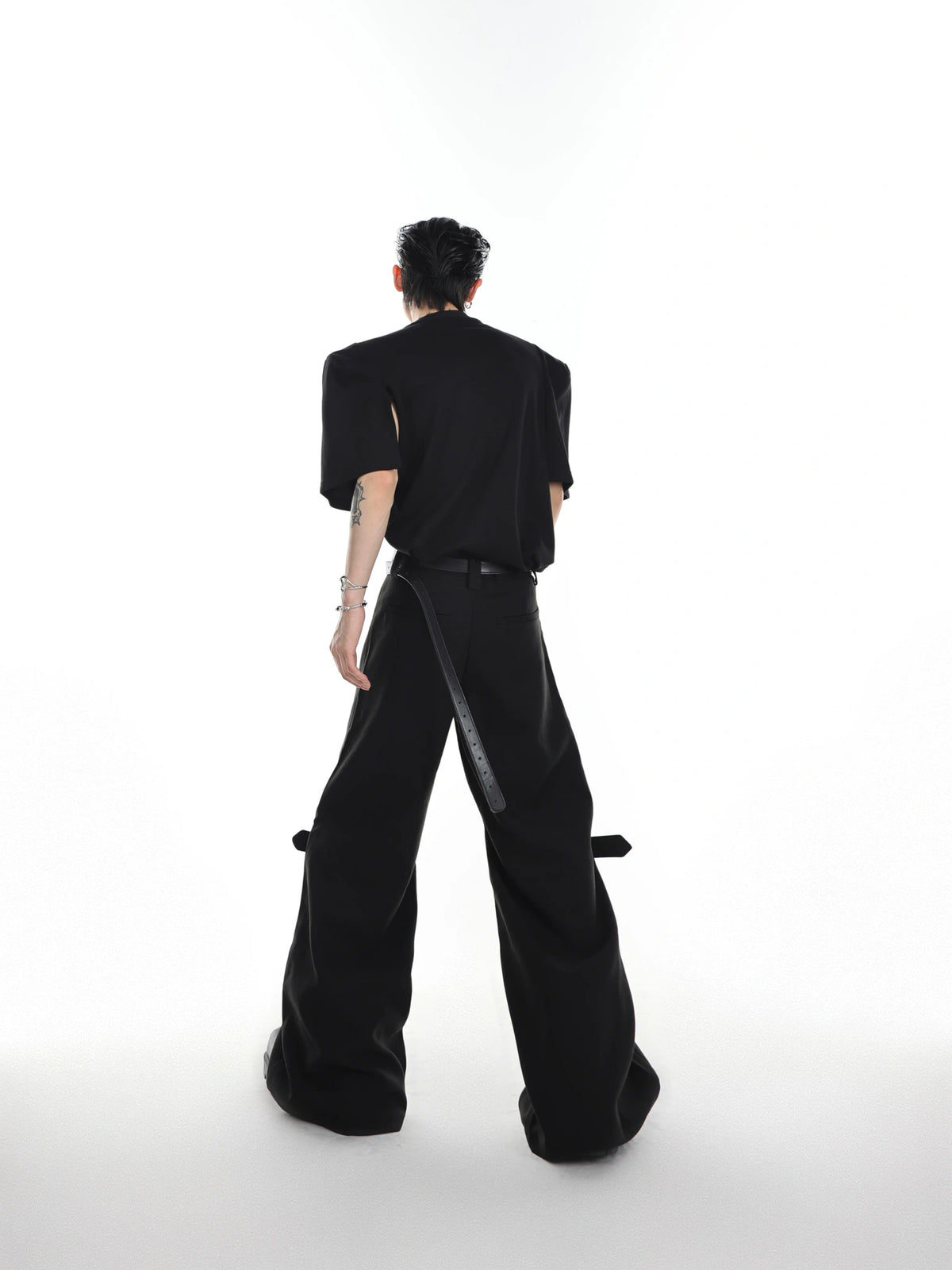 Black High-Rise Tie-Detail Slight-Flare Trousers - main image 3