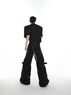 Black High-Rise Tie-Detail Slight-Flare Trousers - main image 3