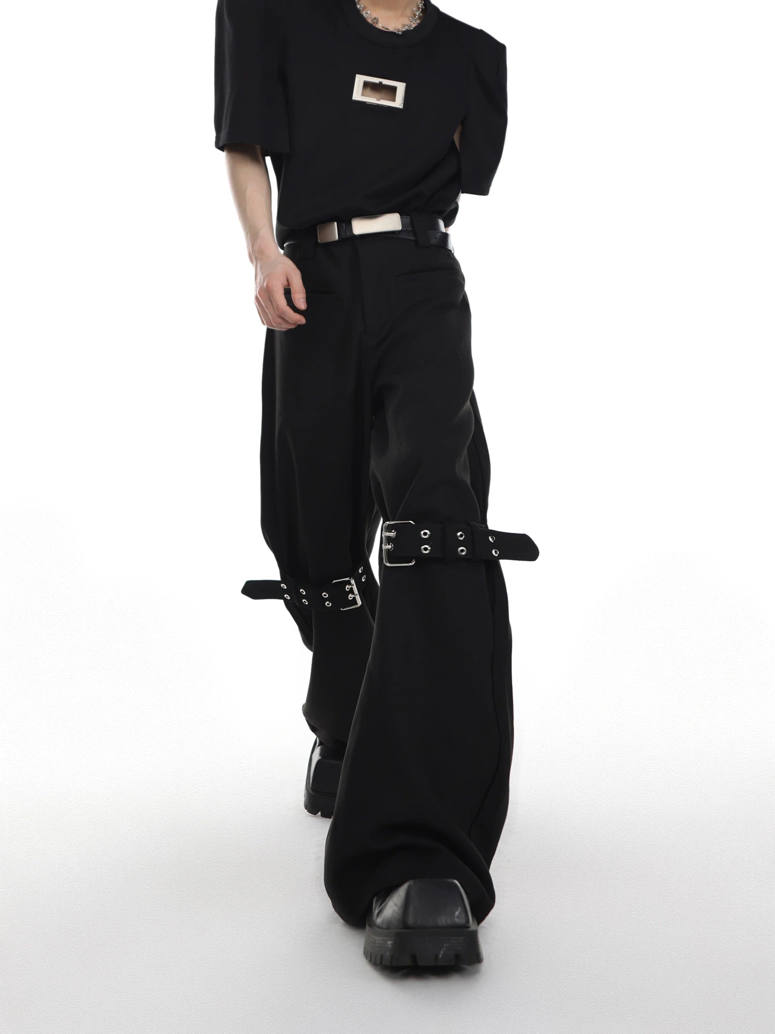 Black High-Rise Tie-Detail Slight-Flare Trousers - main image 4