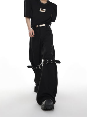 Black High-Rise Tie-Detail Slight-Flare Trousers - main image 4