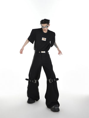 Black High-Rise Tie-Detail Slight-Flare Trousers - main image 5