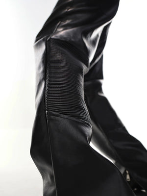 Black Pleated Split-Hem Polyester Trousers - main image 2