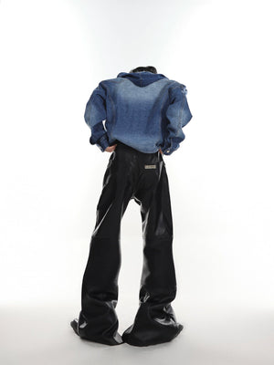 Black Pleated Split-Hem Polyester Trousers - main image 5