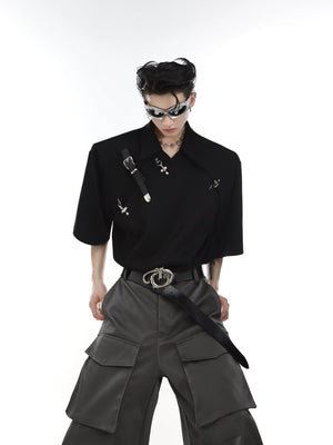 Asymmetrical Cotton Polo Shirt with Metal Buckle - main image 2