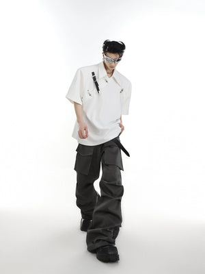 Asymmetrical Cotton Polo Shirt with Metal Buckle - main image 5