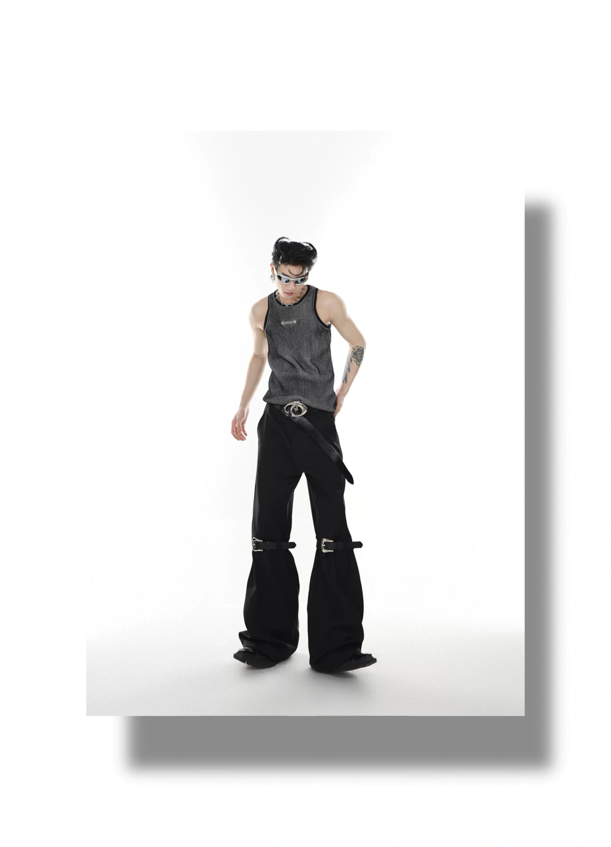 Textured Stripe Metal Logo Tank Top | Streetwear - description image 3