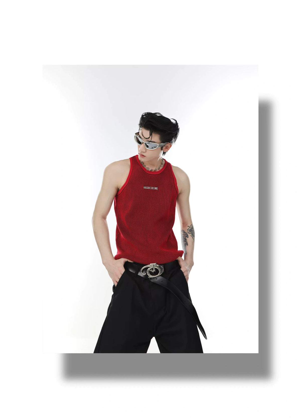 Textured Stripe Metal Logo Tank Top | Streetwear - description image 7